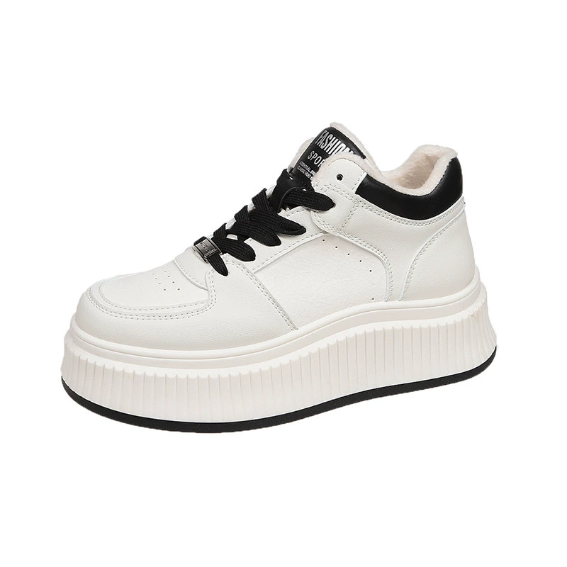 Keep warm high fleece universal sneakers platform, white shoes for leisure, for teenagers
