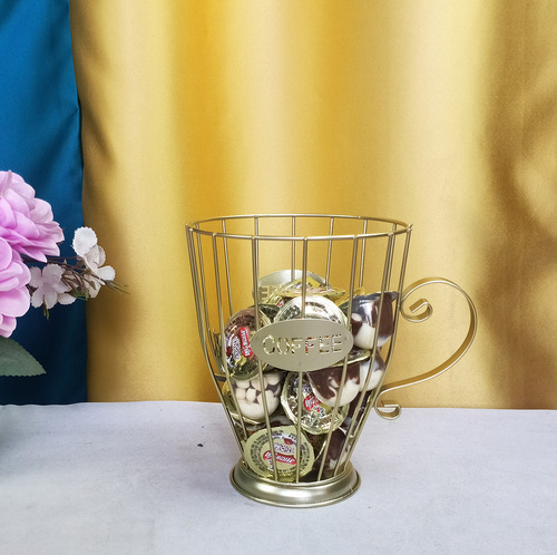 Factory direct sales iron wire coffee capsule storage basket straight-sided cup-shaped iron fruit basket gold and black home furnishings