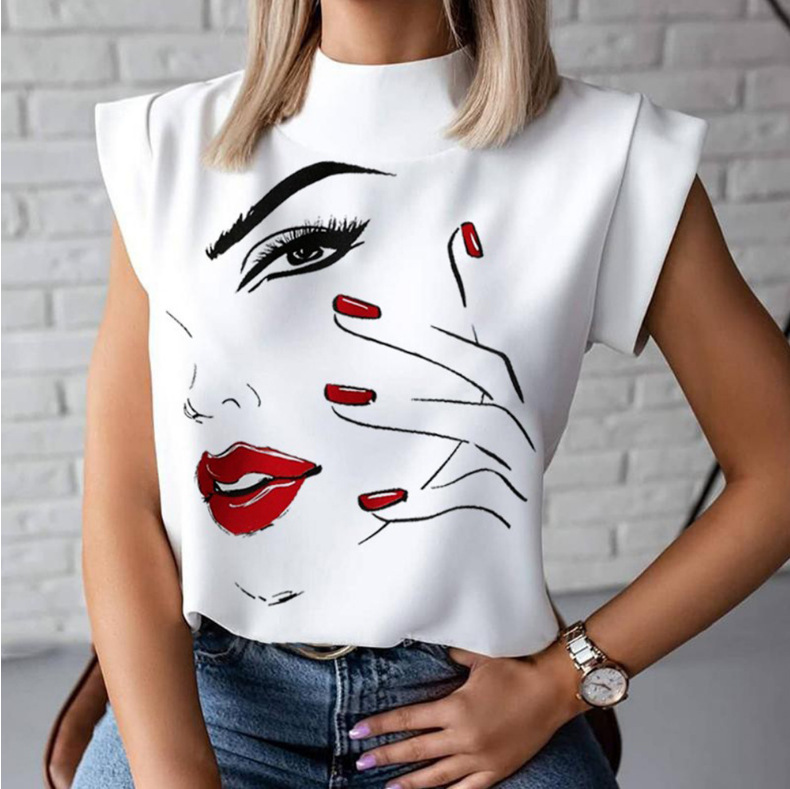 Summer simple lip pattern stand collar women's shirt pullover commuter short-sleeved shirt Women's wholesale