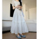 White Double Layer Cake Skirt Women's Spring and Summer New Mid-length Slimming A- line Skirt Ballet Style Puffy Lace Skirt