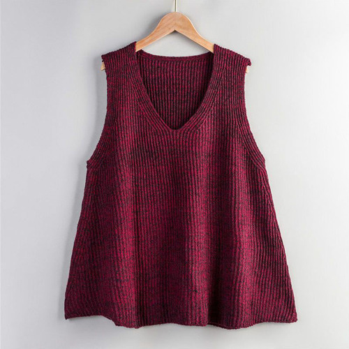 Pure Color V-Neck Knit Cardigan Vest Top for Women Korean Style Fashion Loose Matchable Simple Stylish Plus Size Sleeveless Cardigan