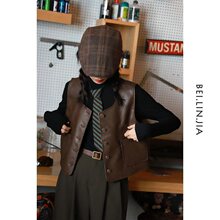 秋装新款单排扣pu皮马夹短款圆领马甲背心外套女上衣复古坎肩