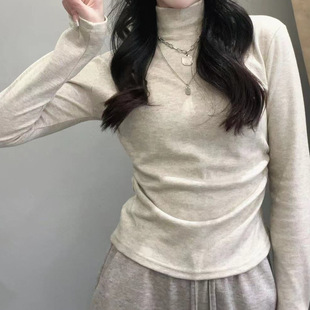 Autumn and Winter fleece-lined Thickened Mock High Collar All-match Base Shirt Inner Slim-fit Slimming Short Warm Shirt Top