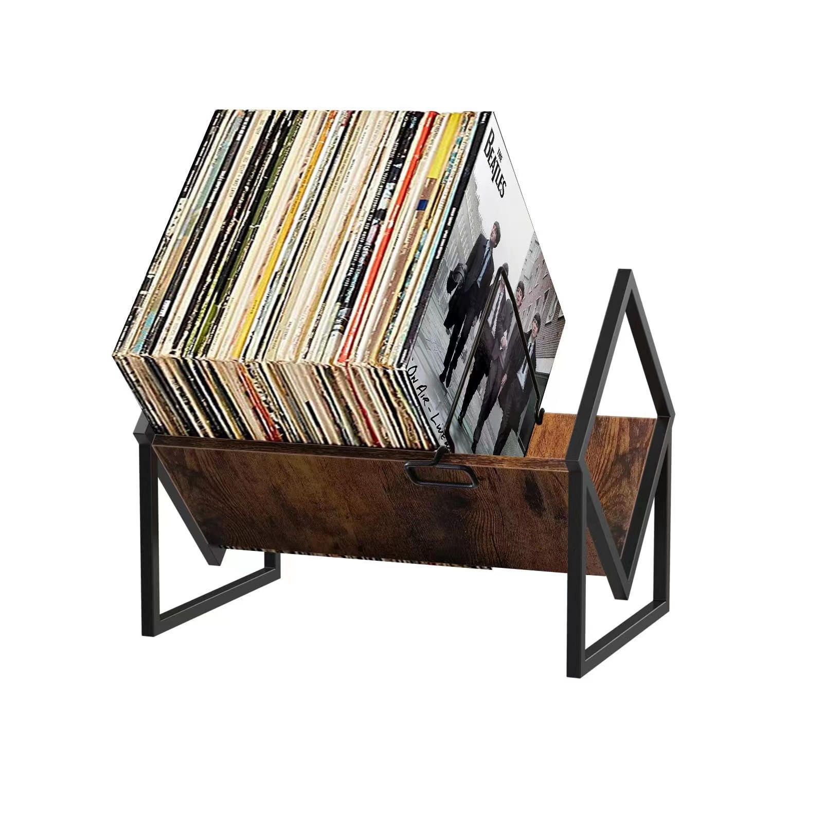 Iron-Wood Record Storage Rack, Photo Album Storage Rack, Office Desktop Magazine Rack, Desktop-Style Bedroom Storage