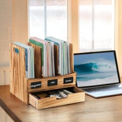 木製マガジンラックデスクトップファイルラックデスクトップオーガナイザー黒板ラベルマガジンオーガナイザーメール分類木製ラック