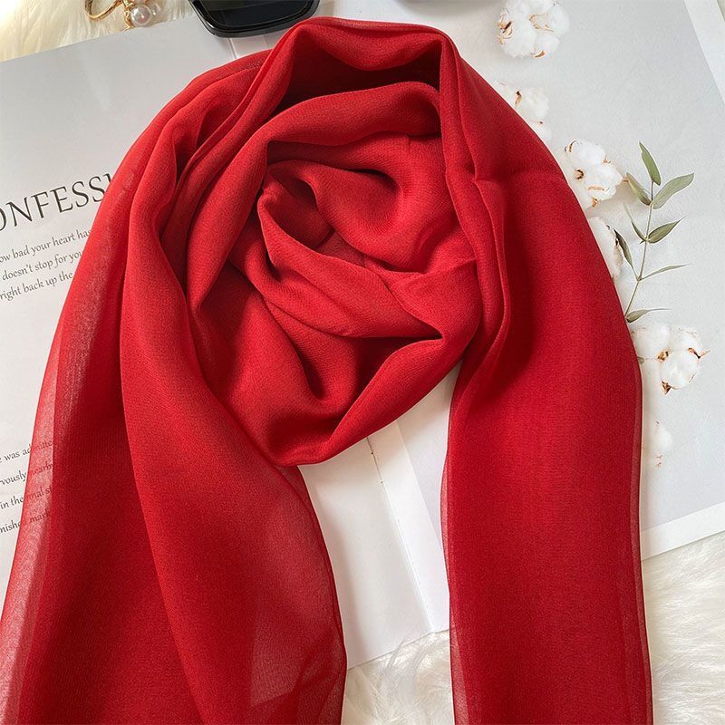 Holiday, Daily Occasion Women's Basic Lady Solid Color Georgette Silk Scarf