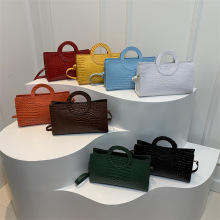 ins时尚圆环手提包2024春夏季新款时尚纯色休闲鳄鱼纹单肩斜挎包