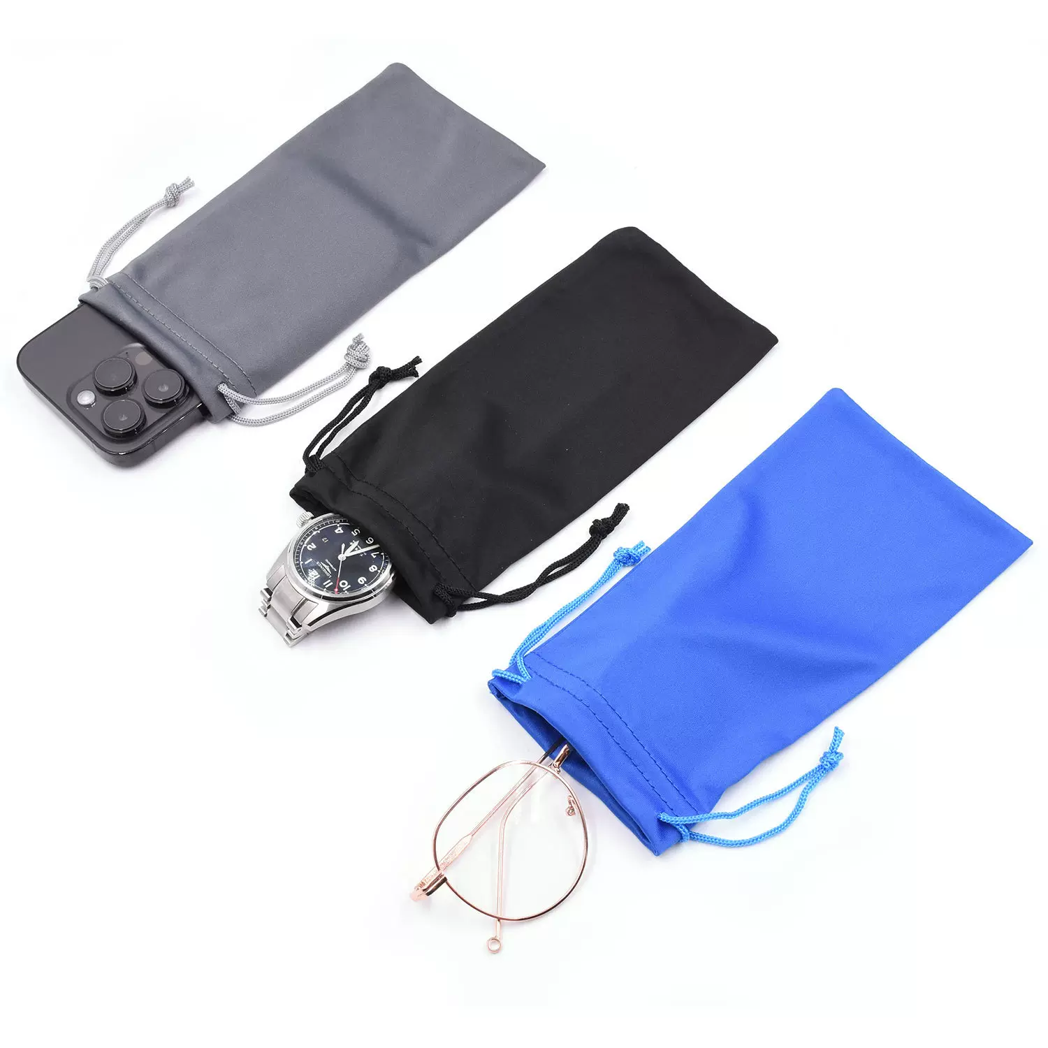 批发新款纤维眼镜袋柔软纯色抽绳手机收纳袋眼镜布袋可印logo