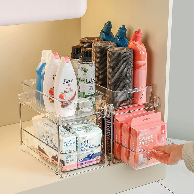 Lower sink storage rack pull-out kitchen bathroom bathroom cabinet storage layered shelf cosmetic storage box