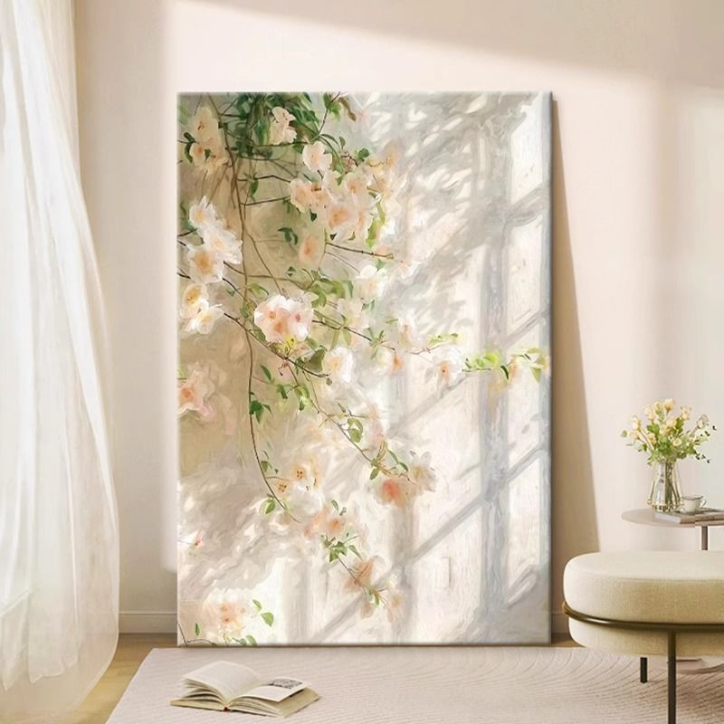 奶油风白色玫瑰花卉油画感小清新客厅装饰画ins玄关挂画