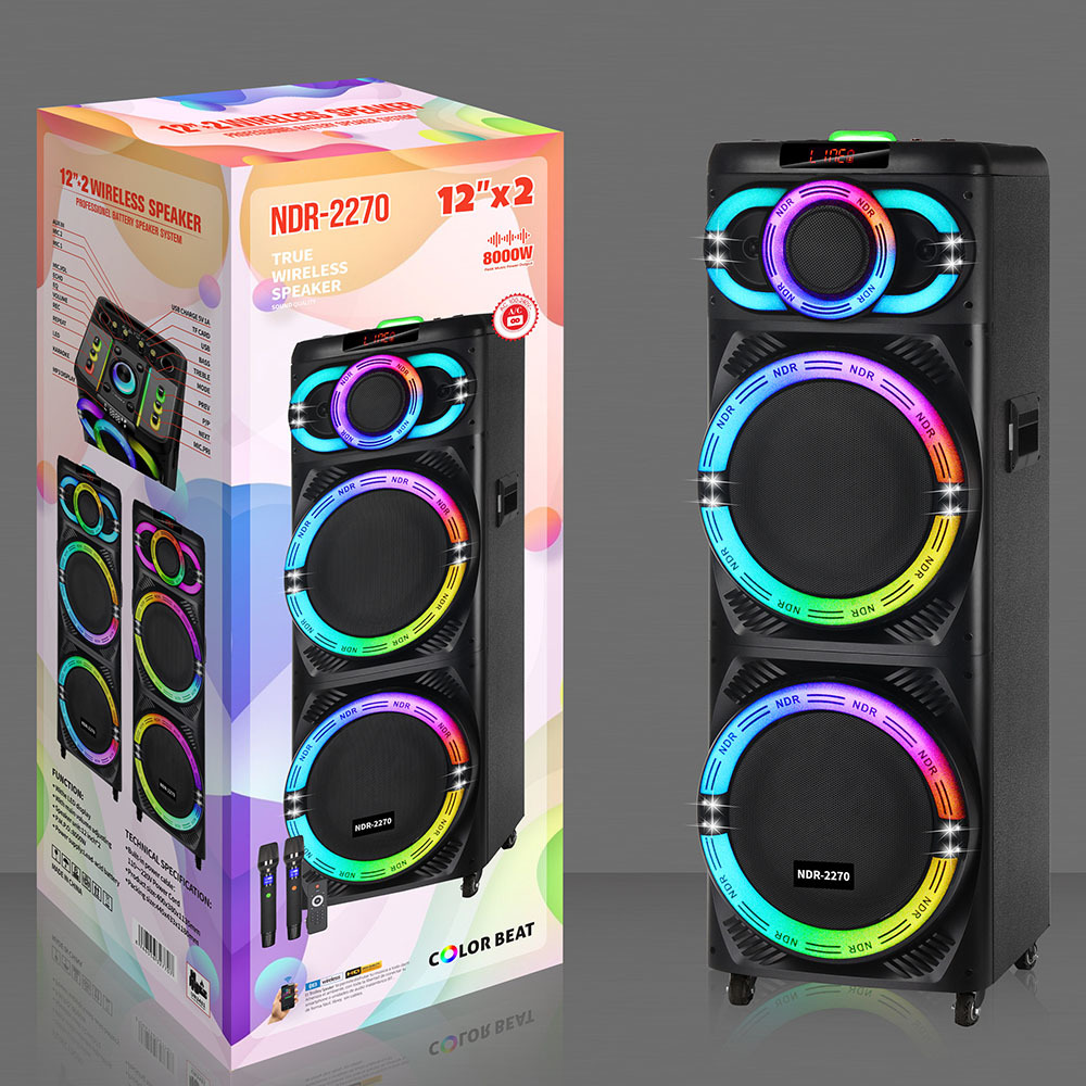 NDR - 2270 altavoz Bluetooth 12 pulgadas doble altavoz micrófono inalámbrico portátil square dance tarjeta de sonido RGB luz de color