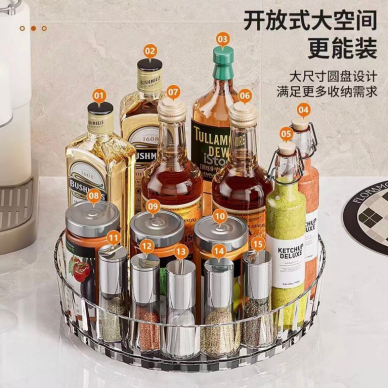 Estantes de almacenamiento de patente nuevos tipos de condimentos de encimera de cocina doméstica almacenamiento grueso caja de almacenamiento giratoria personalizada