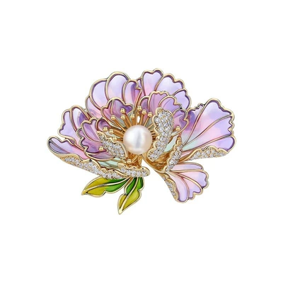 Yaxa sancaqları Style Enamel Color Freshwater Pearl - x4679-3-250-purple-freshwater-pearl-peony-brooch