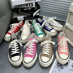 Leather Powder Platform Canvas Shoes Women's 2024 Spring and Autumn New High-rise Low-top Board Shoes All-match Retro Brightening Student Cloth Shoes