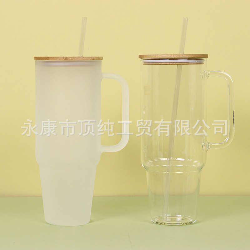 Taza de vidrio de transferencia de calor de 12oz de sublimación Taza de vidrio esmerilado Mason Taza de revestimiento Taza de vidrio con tapa de bambú