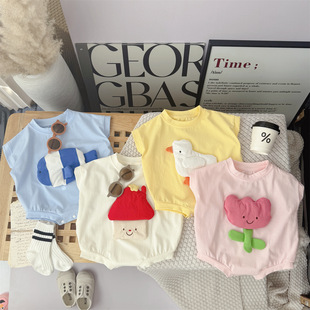 0-2 years old male and female baby triangle baby wrap fart A cotton soft summer newborn baby ha clothes suit