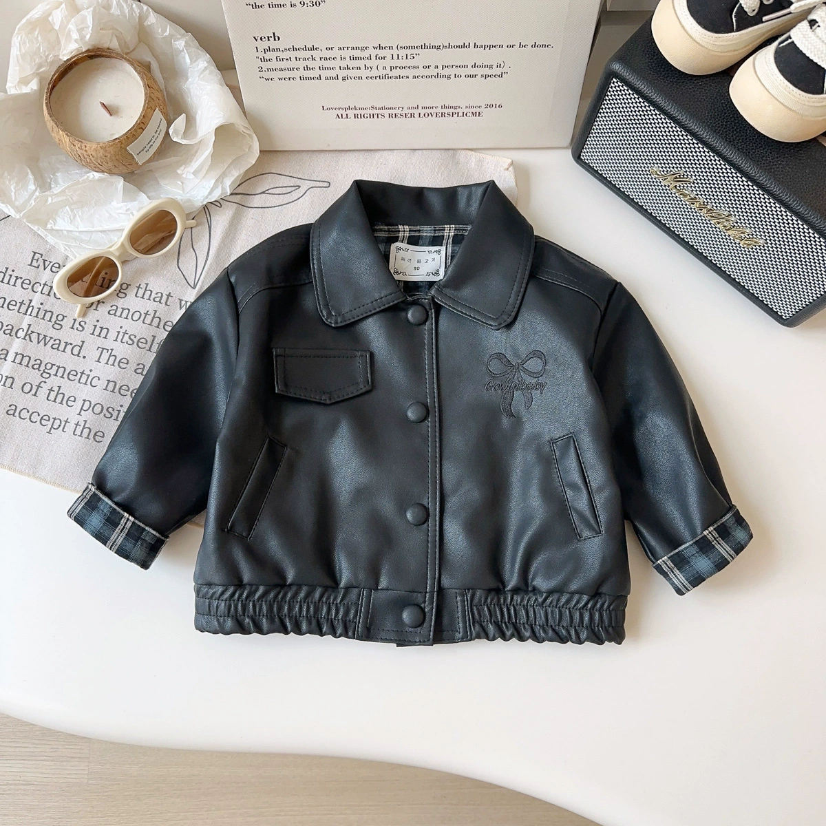 Short Autumn Faux-Leather Jacket, Unisex, Cropped Polyurethane Style