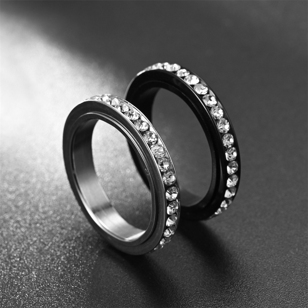 Simple Style Round Stainless Steel Inlay Rhinestones Rings 1 Piece