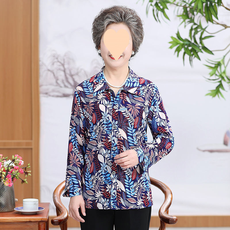 中高年の婦人服の薄い氷のシルクのシャツの長袖の女性の夏の新型のおばあさんはゆったりとしたカジュアルな大きいサイズの上着を詰めます。|undefined