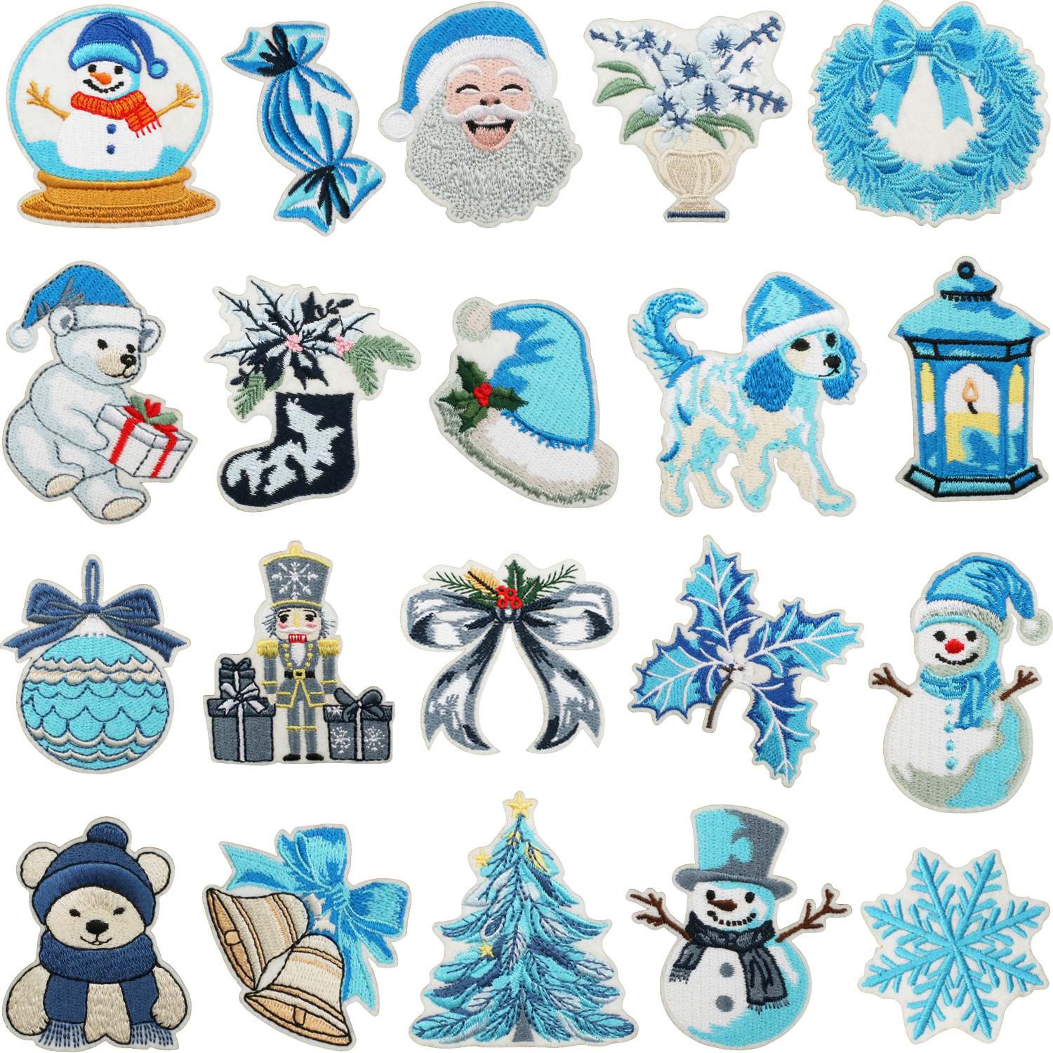 蓝白圣诞节刺绣布贴白熊雪人补丁贴衣服装饰胡桃夹子章仔绣花标