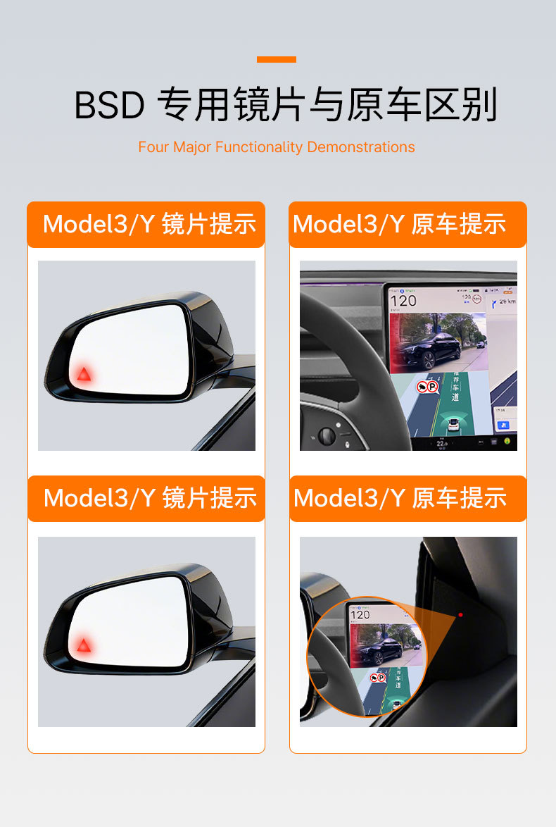 Suitable for Tesla Model 3Y Blind Spot Lane Change and Merging Auxiliary Wireless Transmission Rearview Mirror Bsd Blind Spot Monitoring