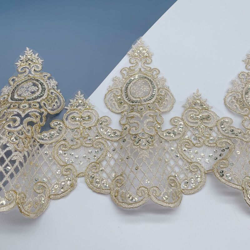 24CM wide dense version gold high-grade car bone beads lace wedding dress bone thread embroidery veil clothing