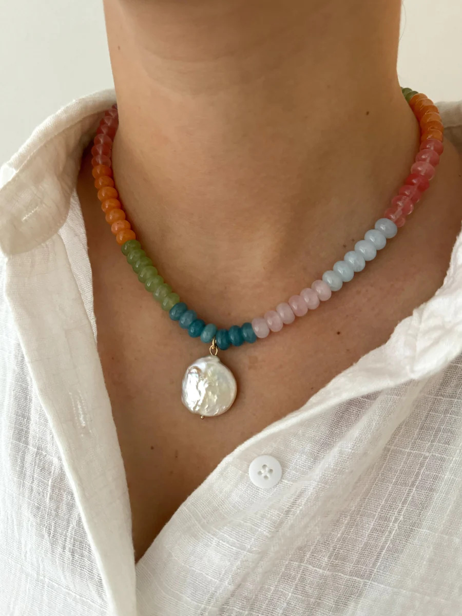 200g Weight Necklace Classification 304 Stainless Steel Chain Material 1 Piece Quantity Casual Occasion natural stone Material Geometric Pattern Women's Gender Sweet Style Beaded Craft 1 Piece Sweet Geometric Natural Stone 304 Stainless Steel Necklace 35