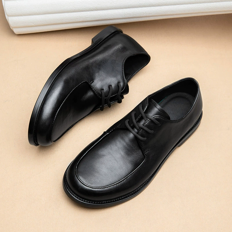 Новые туфли дерби из воловьей кожи первого слоя, кожаные туфли в стиле ретро, ​​деловые повседневные туфли с большим носком, мужские универсальные свадебные туфли из натуральной кожи.
