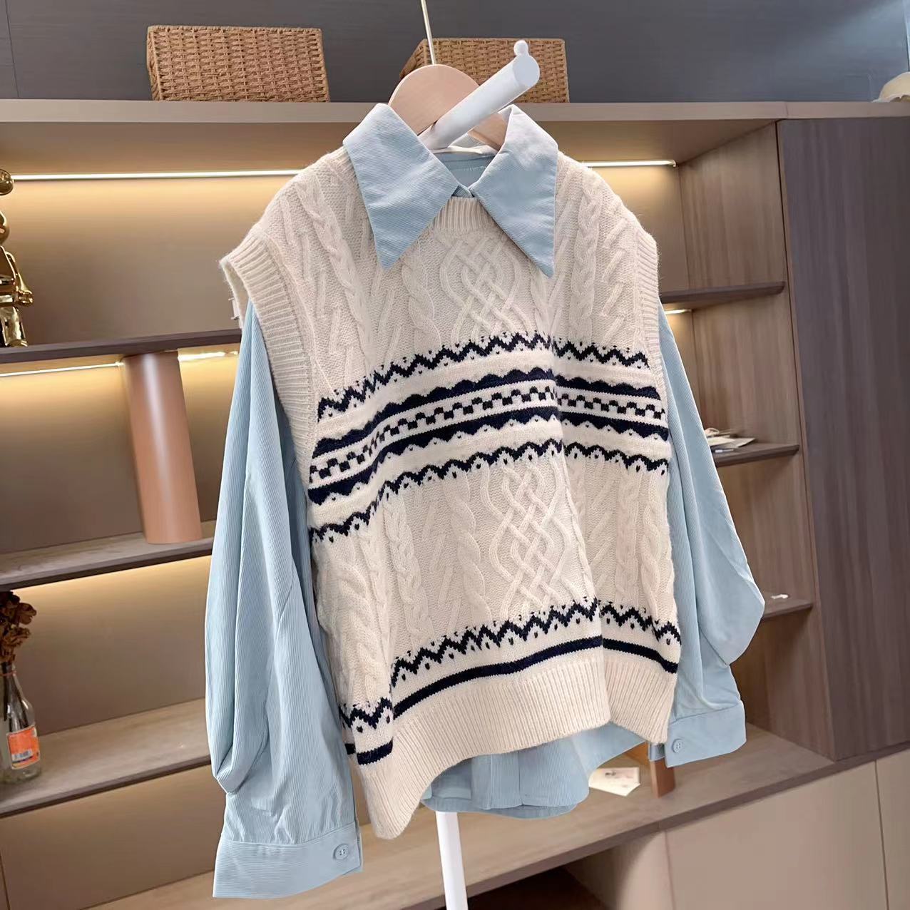 [Explosive Orange Children's Wear] 2024 Children's Wear Girls' Knitted Vest Shirt suit Spring and Autumn New Two-Piece Set