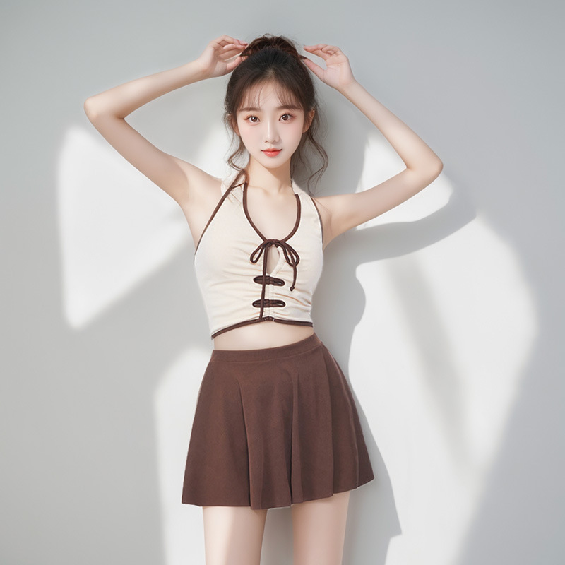 Trajes de baño para mujeres de verano nuevo conjunto de dos piezas dividido conservador vestido delgado sexy cuello termal trajes de baño