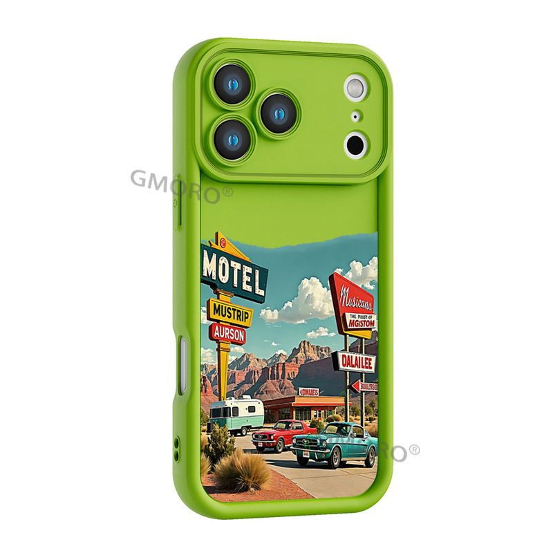 Western Desert Retro Sports Car Landscape Apple 18pm Matte Phone Case, iPhone 15pm Silicone Soft Case, Wholesale