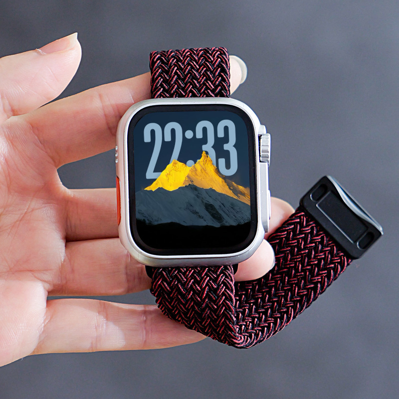 适用ApplewatchS11苹果表带磁吸扣尼龙弹力编织iwatch10手表表带|undefined