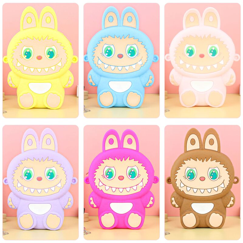 Labubu シリコーン携帯電話バッグ漫画かわいい誕生日ギフト弓シリコーン小銭入れハイエンドクロスボディバッグ|undefined