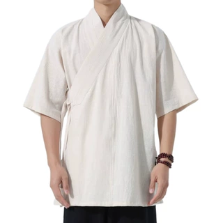 明制汉服男日常交领右衽上衣棉麻短袖短衫改良宋制传统斜襟道袍夏