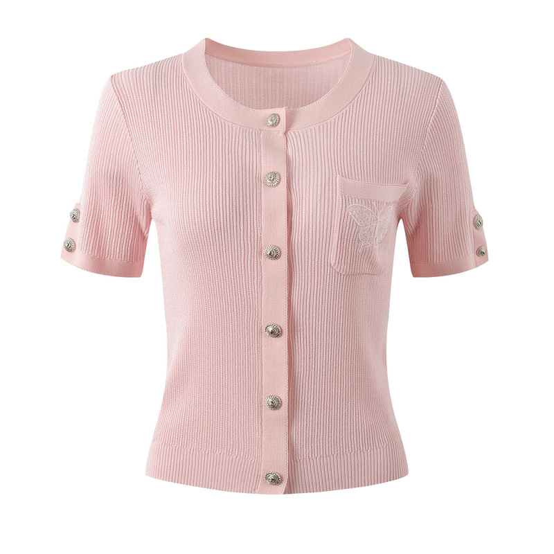 2026 Spring New French Style Light Luxury Butterfly Embroidery Ice Silk Knitted Cardigan Elegant Short Top
