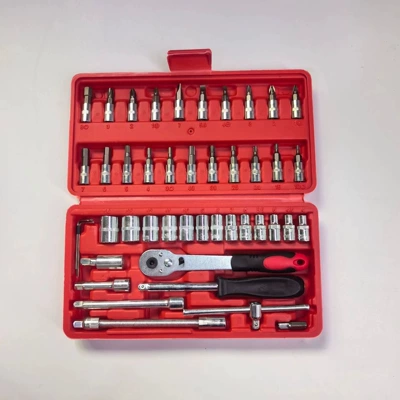 46-Piece Socket Wrench Set for Cars, Motorcycles, and Maintenance, Household Small Hardware Tool Kit Set (Mühərrik tənzimləmə alətləri) - 46pc-red-box-model