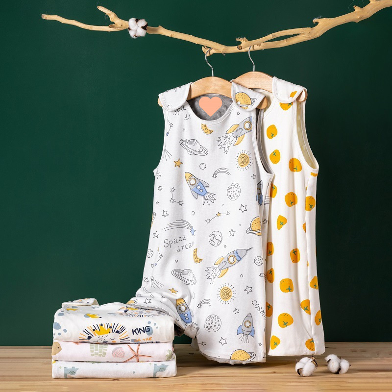 Children's Spring & Fall Thickeneded Sleeveless Sleeping Bag, Bean Velvet Vest-Style Split-Leg Sleeping Bag, Male and Female Baby Thickeneded Anti-Kick Quilt