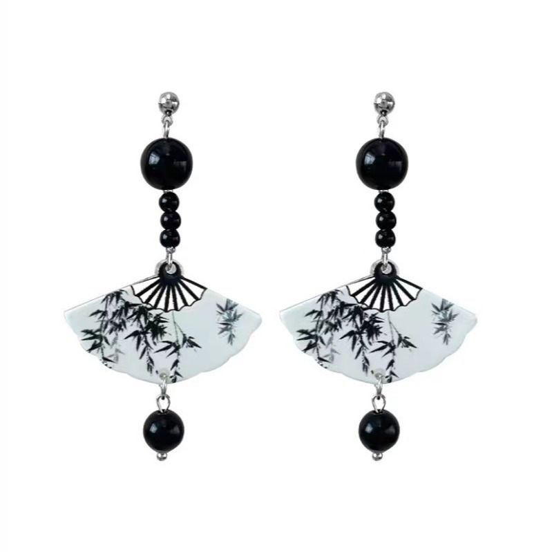 Brincos de leque com borlas estilo chinês para joias hanfu_voghion.com