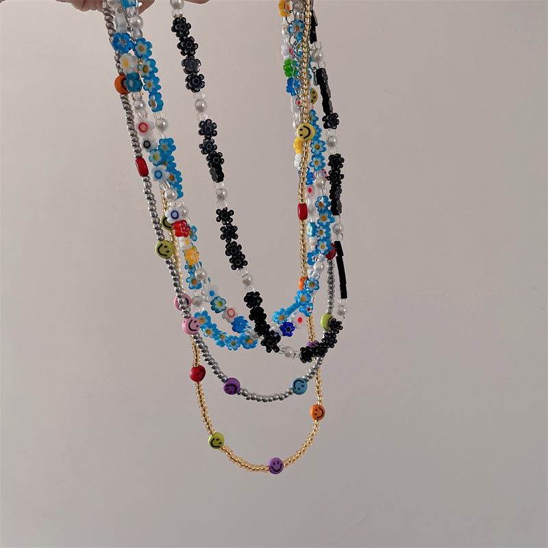 Womenu0027S Vacation Flower Beaded Pearl Necklace Patchwork