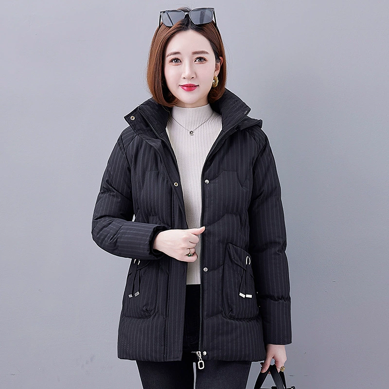 Long removable demi-season keep warm hoody with down for mother, mid-length, for middle age