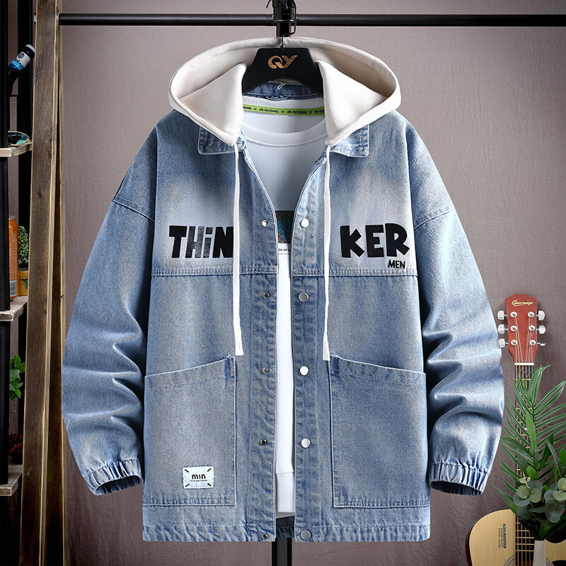 Teenage Denim Jacket Autumn and Winter Style Fleece-Lined Thickened Jacket for Boys 13-15 Years Old Middle and High School Students Men's Jacket