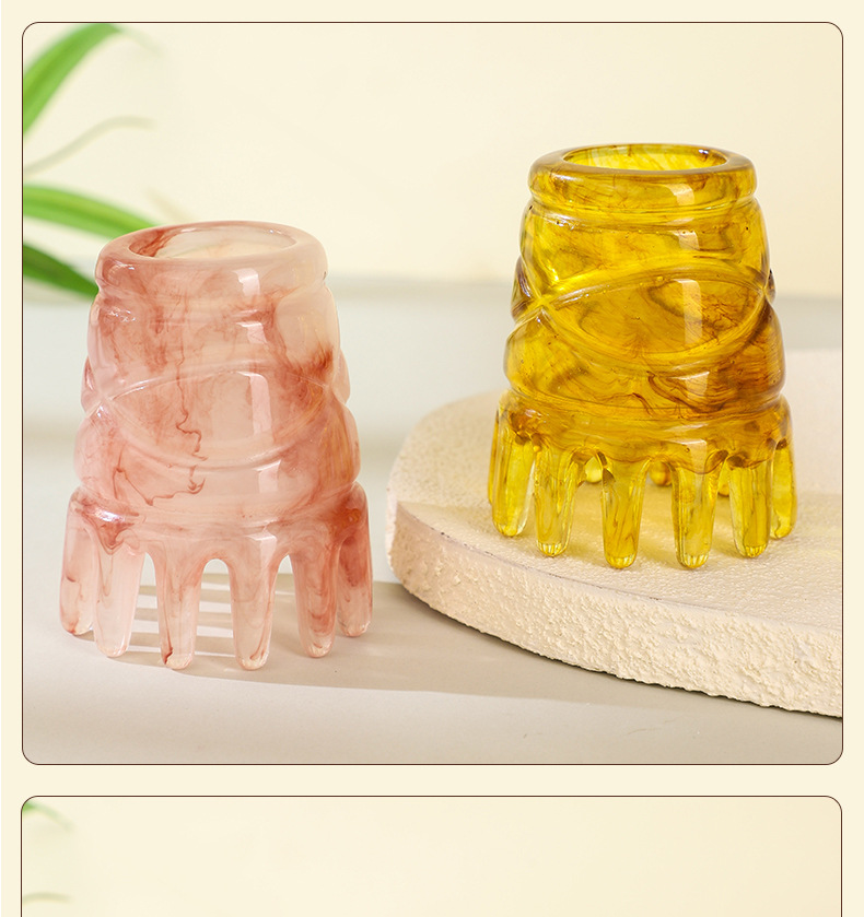 Resin Horn-Style Scalp Massage Comb Round Meridian Head Therapy Brush 80g in use