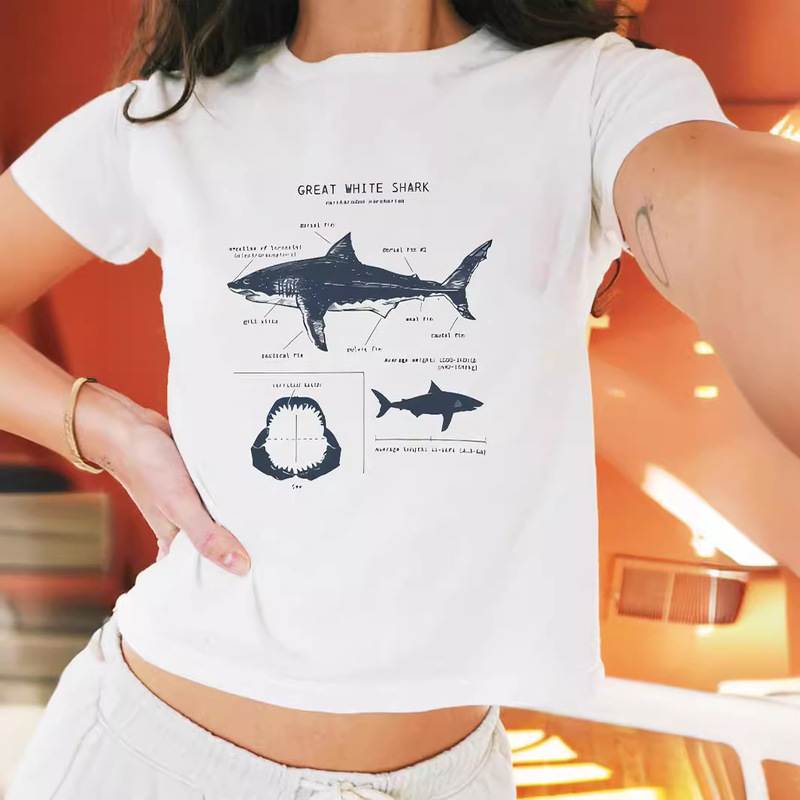 Qiduo European and American Hot Selling Hot Style Women's Hot Girl Short Slim Fit Crop Top Round Neck Short Sleeve Y2K Printed T-Shirt for Women