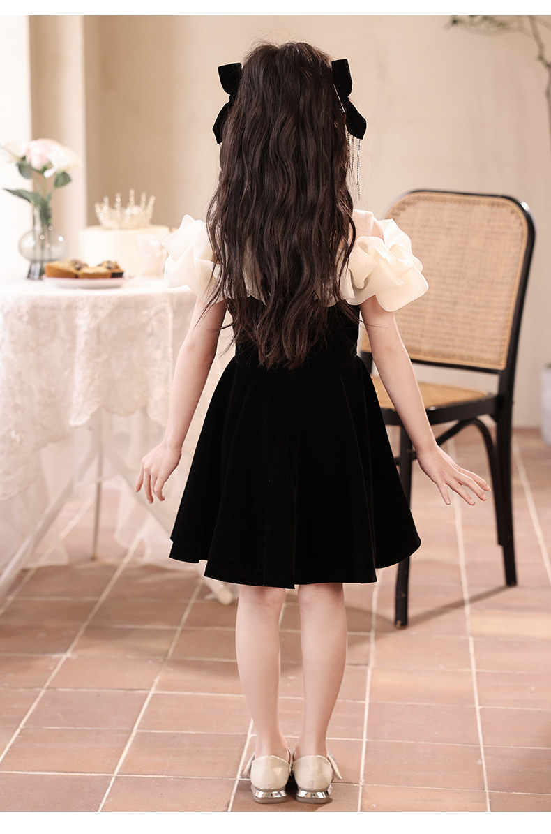 Französisch schwarz tausend Gold Stil Mädchen Kleid Geburtstag Prinzessin Kleid Kinder High-End-Host Klavier Performance-Kostüm – Detail 13