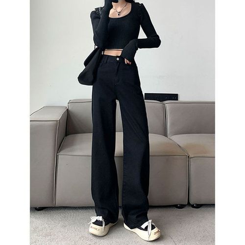 Slimming High-Waisted Wide-Leg Pants Women's 2024 New Jeans Draping Floor-Length Pants Simple and Versatile Casual