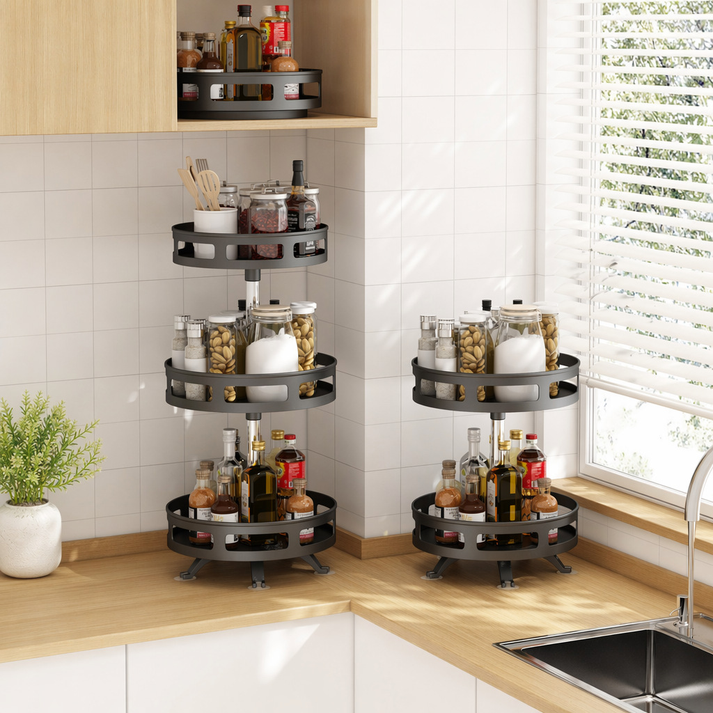 Estante giratorio de 360 grados para gabinetes de cocina, para especias, caja de almacenamiento para aceite, sal, salsa, vinagre y tarros de condimentos.