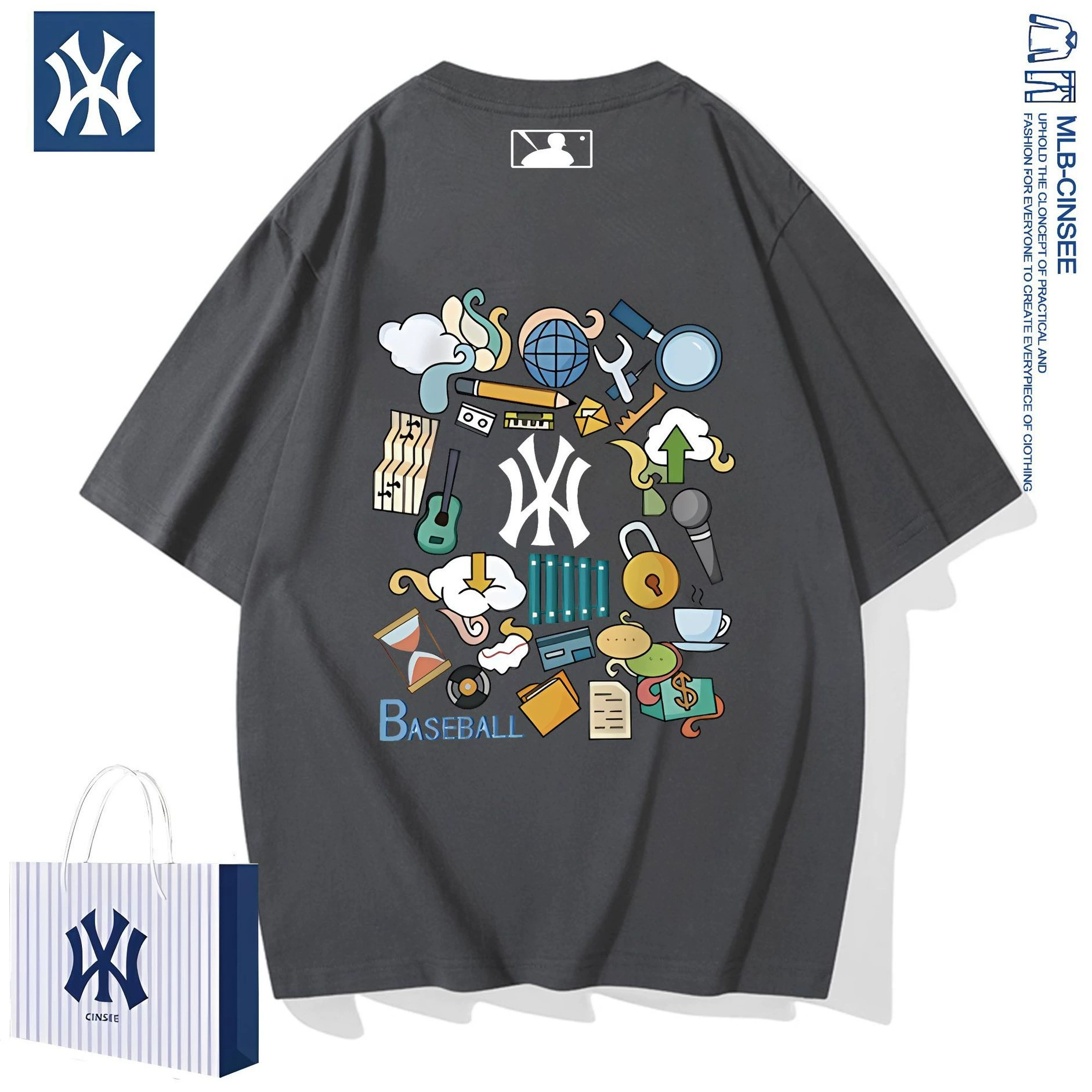 MLB, хлопковая летняя брендовая футболка высокого качества с круглым воротом для мужчин и женщин, с коротким рукавом