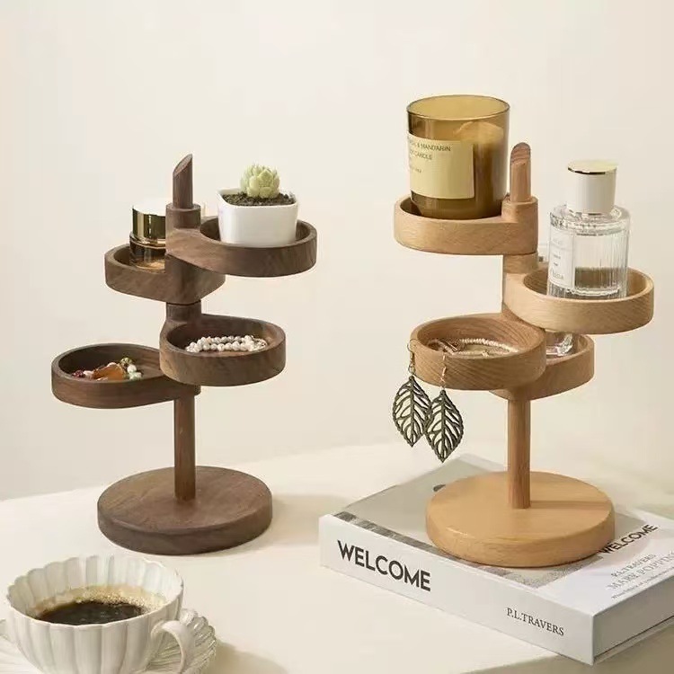木の回転できる物棚は四階の多容量の化粧品のアクセサリーのデスクトップの収納棚を置くことができます。|undefined