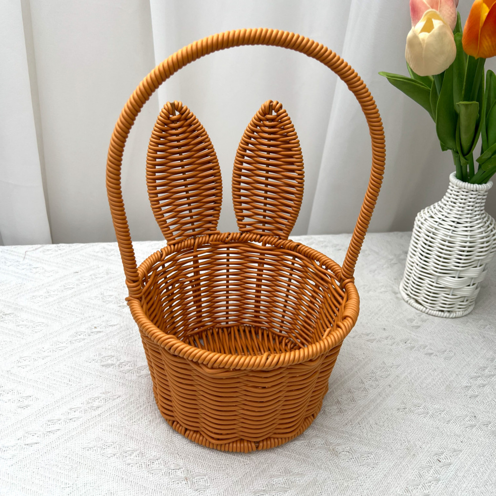 Cesta de Flores con Diseño de Conejo de Imitación Ratán de Plástico para Arreglos Florales