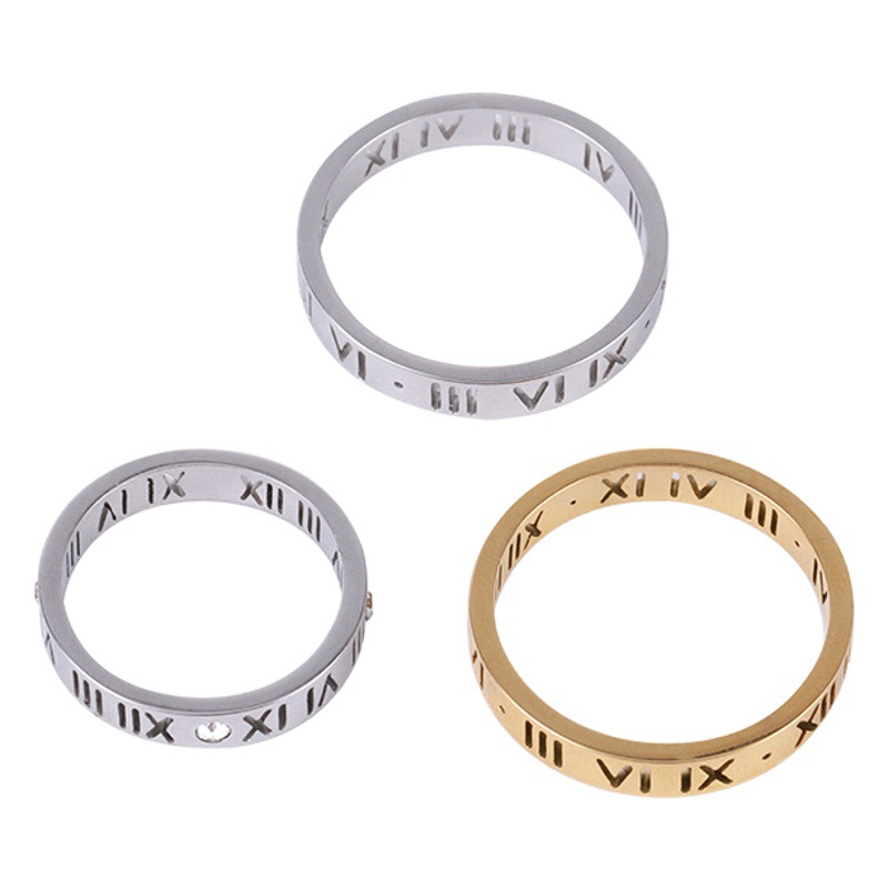 Titanium Steel Roman Numeral Ring Index Finger Tail Ring Laser Cut Stainless Steel Jewelry Geometric Element Jewelry